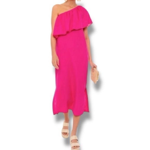 Tuckernuck Pomander Place Valencia Ruffle Shoulder Linen Blend Dress Sz Medium